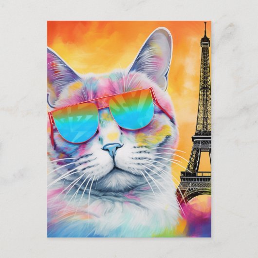 Coole Katze in Paris Postkarte (Vorderseite)