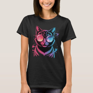 Coole Katze in Shades - Spritzer-Effekt Tech-Desig T-Shirt