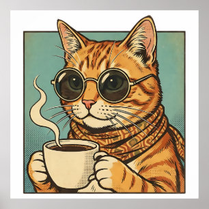 Coole Katze Kaffee Retro-Design für Katzenliebhabe Poster