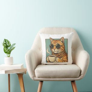 Coole Katze Kaffee Retro-Style-Design für Katzenli Kissen
