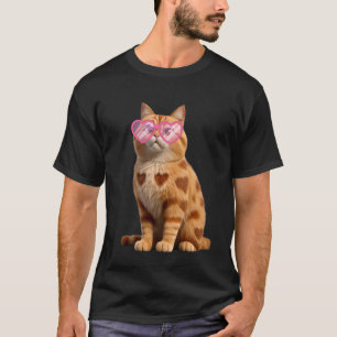 Coole Katze Katzenliebhaber Rote Herz Brille Valen T-Shirt
