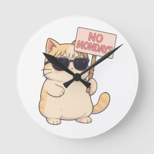 Coole Katze Kein Montag Ästhetik Meme Runde Wanduhr