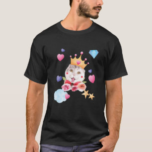 Coole Katze Königin Blume Liebe Herzstück Diamant  T-Shirt
