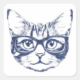 Coole Katze mit Brille Quadratischer Aufkleber