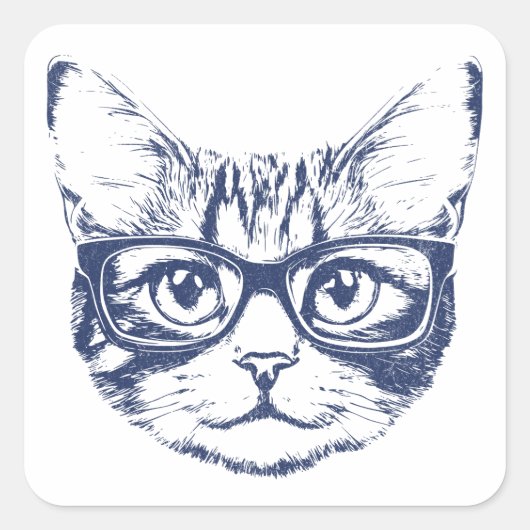 Coole Katze mit Brille Quadratischer Aufkleber (Vorderseite)
