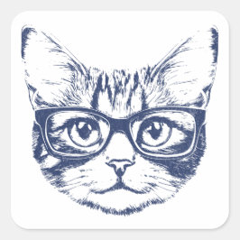 Coole Katze mit Brille Quadratischer Aufkleber