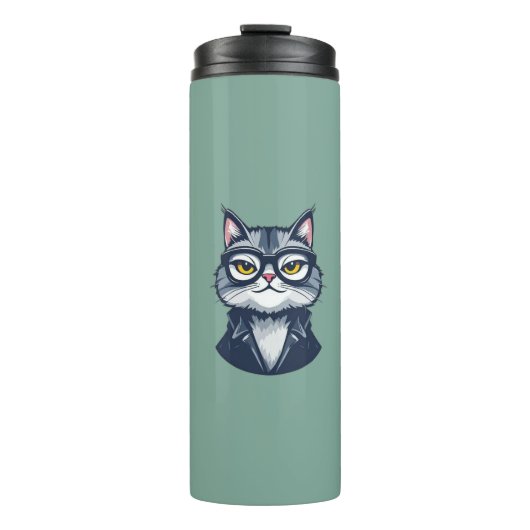 "Coole Katze mit Brille Thermal Tumbler" Thermosbecher (Vorderseite)