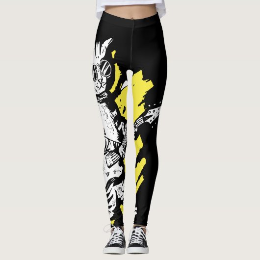 Coole Katze mit E-Gitarre Leggings (Vorderseite)
