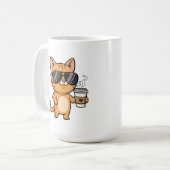Coole Katze mit Kaffee – Lustige Cartoon-Kunst Kaffeetasse (Vorderseite Links)