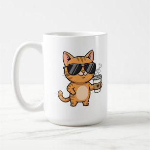 Coole Katze mit Kaffee – Lustige Cartoon-Kunst Kaffeetasse