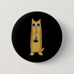 Coole Katze mit Klarinettendesign Hippy-Hipster Button