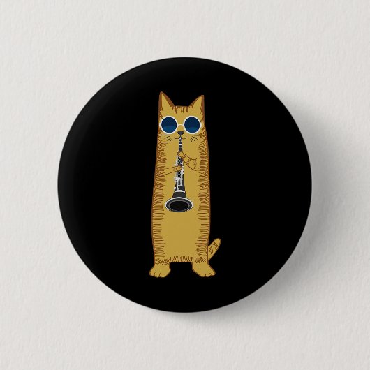 Coole Katze mit Klarinettendesign Hippy-Hipster Button (Vorderseite)