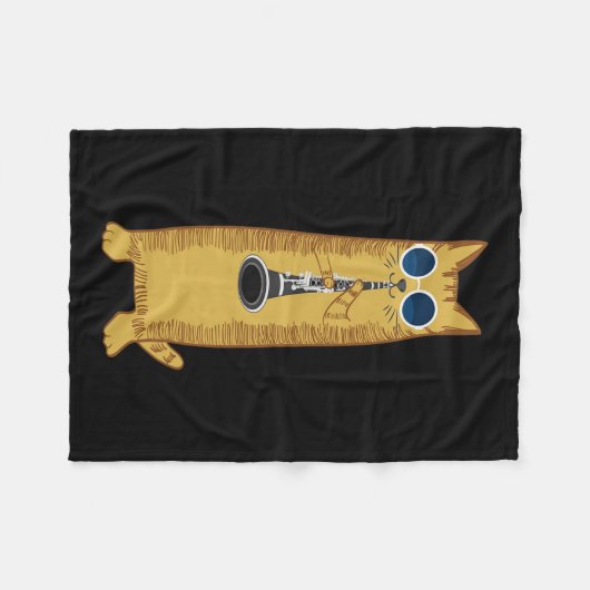 Coole Katze mit Klarinettendesign Hippy-Hipster Fleecedecke (Vorderseite (Horizontal))