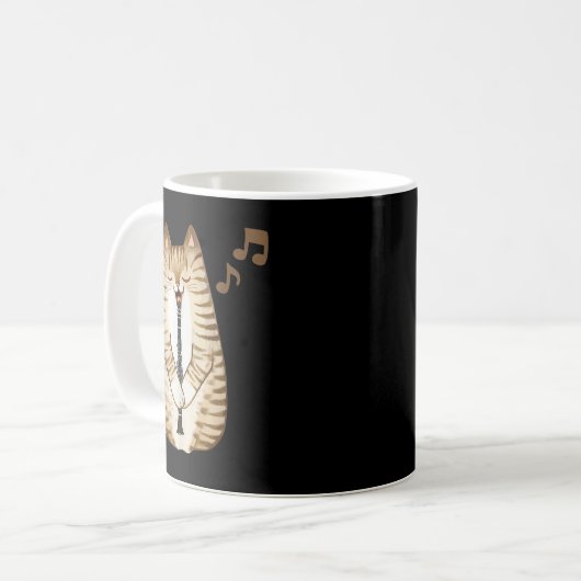 Coole Katze mit Klarinettendesign Hippy-Hipster Kaffeetasse (Vorderseite Links)