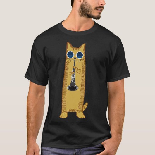 Coole Katze mit Klarinettendesign Hippy-Hipster T-Shirt (Vorderseite)
