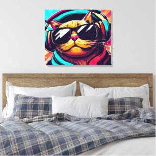 coole Katze mit Kopfhörern Kunstprint Leinwanddruck