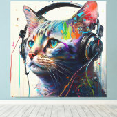 Coole Katze mit Kopfhörern - Music Lover Art Prin Leinwanddruck (Insitu (Holzboden))