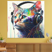 Coole Katze mit Kopfhörern - Music Lover Art Prin Leinwanddruck (Insitu (Wohnzimmer))