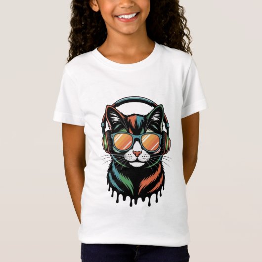 Coole Katze mit Kopfhörern und Sonnenbrille T-Shirt (Vorderseite)