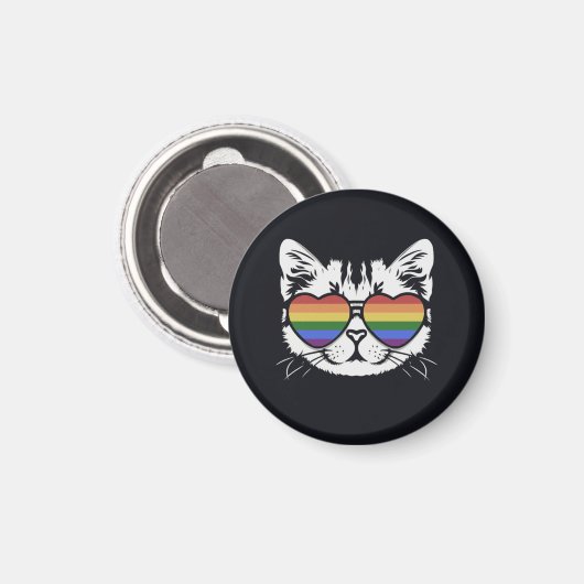Coole Katze mit LGBT-Flaggenbrille Magnet (Vorderseite/Rückseite)