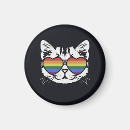 Coole Katze mit LGBT-Flaggenbrille Magnet