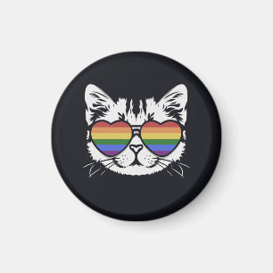 Coole Katze mit LGBT-Flaggenbrille Magnet