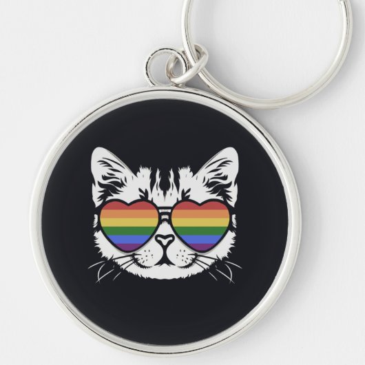 Coole Katze mit LGBT-Flaggenbrille Schlüsselanhänger (Vorne)
