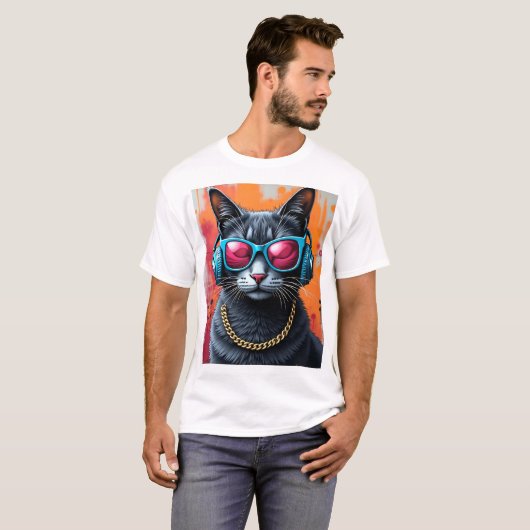 Coole Katze mit Phoenix hinten T-Shirt (Vorne ganz)