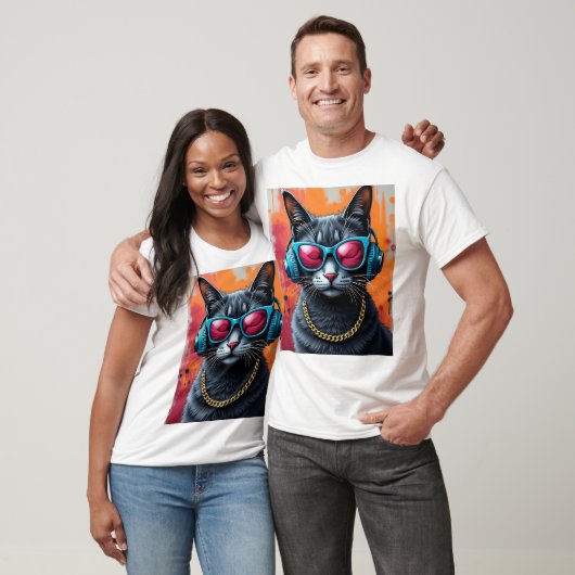 Coole Katze mit Phoenix hinten T-Shirt (Unisex)