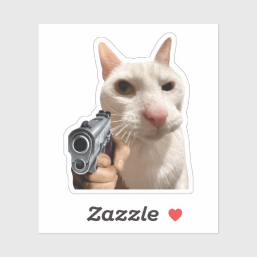 Coole Katze mit Pistole Lustiges Meme Aufkleber (Blatt)