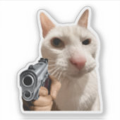 Coole Katze mit Pistole Lustiges Meme Aufkleber (Vorderseite)