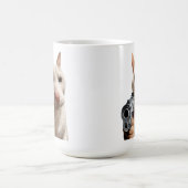 Coole Katze mit Pistole Lustiges Meme Kaffeetasse (Mittel)