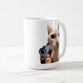 Coole Katze mit Pistole Lustiges Meme Kaffeetasse (VorderseiteRechts)