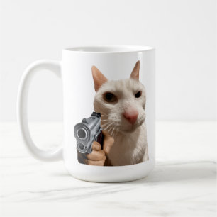 Coole Katze mit Pistole Lustiges Meme Kaffeetasse