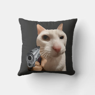 Coole Katze mit Pistole Lustiges Meme Kissen