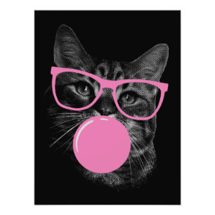Coole Katze mit rosafarbener Brille und blühendem  Fotodruck