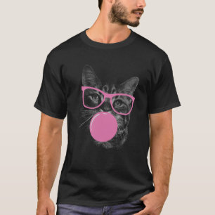 Coole Katze mit rosafarbener Brille und blühendem T-Shirt