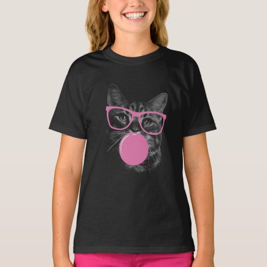 Coole Katze mit rosafarbener Brille und blühendem  T-Shirt (Vorderseite)