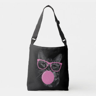 Coole Katze mit rosafarbener Brille und blühendem Tragetaschen Mit Langen Trägern