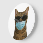 Coole Katze mit Schatten und Maske Große Wanduhr (Winkel)