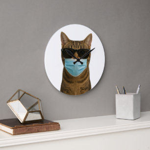 Coole Katze mit Schatten und Maske Große Wanduhr
