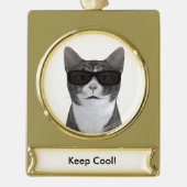 Coole Katze mit schwarzer Sonnenbrille Banner-Ornament Gold (Vorderseite)