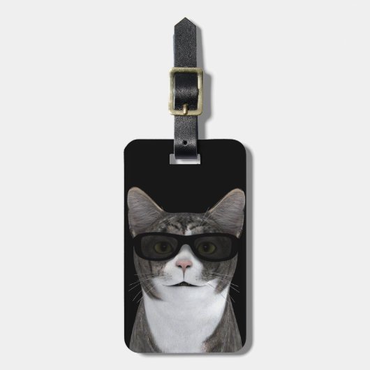 Coole Katze mit schwarzer Sonnenbrille Gepäckanhänger (Vorderseite vertikal)