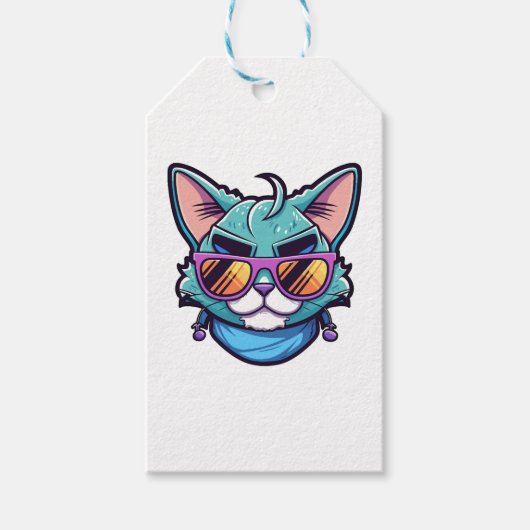 Coole Katze mit Sonnenbrille Geschenkanhänger (Vorderseite)
