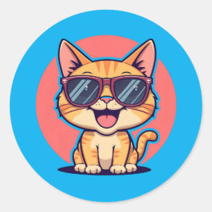 Coole Katze mit Sonnenbrille - Niedliche Schöne Kü Runder Aufkleber