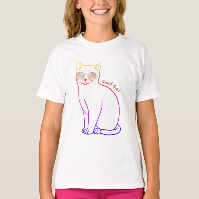 Coole Katze mit Sonnenbrille Regenbogen-T - Shirt  (Vorderseite)