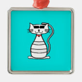 Coole Katze mit Sonnenbrille Silbernes Ornament (Vorne)
