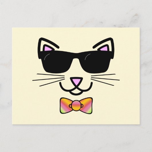 Coole Katze mit Sonnenbrille und BowTie Postkarte (Vorderseite)