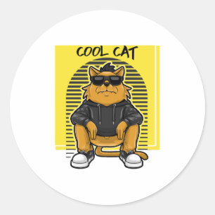 Coole Katze mit Sonnenbrille und Pullover Runder Aufkleber