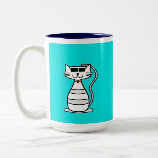 Coole Katze mit Sonnenbrillen Zweifarbige Tasse (Links)